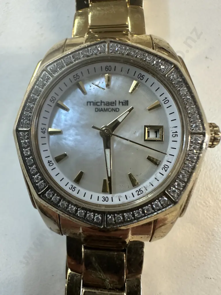 Michael Hill Watch Gold  Tone Shimmering Mother Of Pearl Dial & Sparkling Diamond Accented Bezel Image 1++