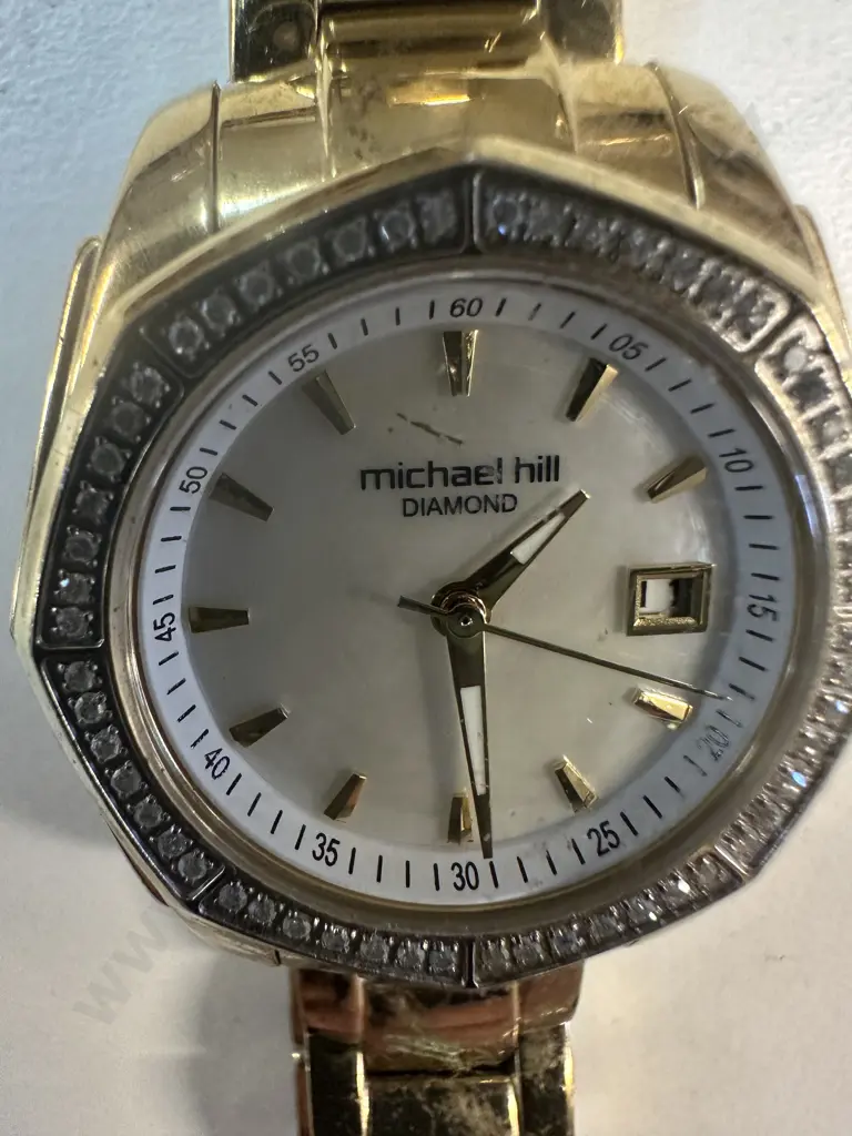 Michael Hill Watch Gold  Tone Shimmering Mother Of Pearl Dial & Sparkling Diamond Accented Bezel Image 1++