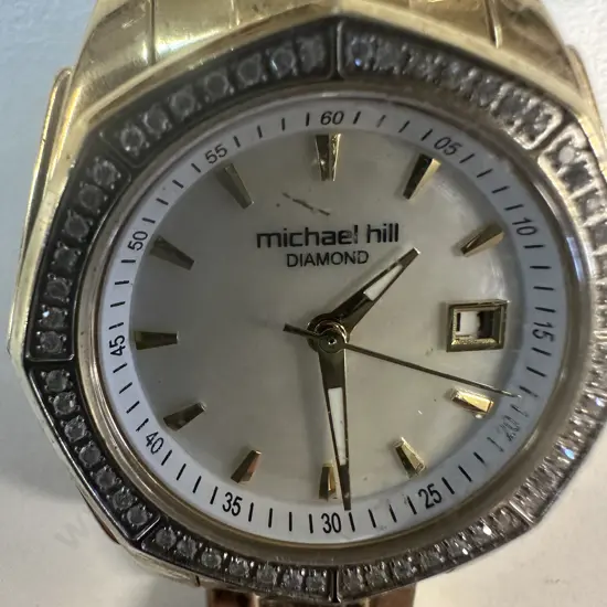 Michael Hill Watch Gold  Tone Shimmering Mother Of Pearl Dial & Sparkling Diamond Accented Bezel