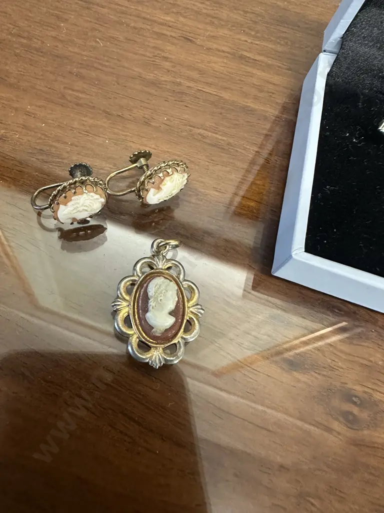 Light Green Peridot Gem Stone & Clear Stone Stamped 925 Earrings With 9ct Gold Cameo Earrings & Gold Coloured Pendant Image 1++