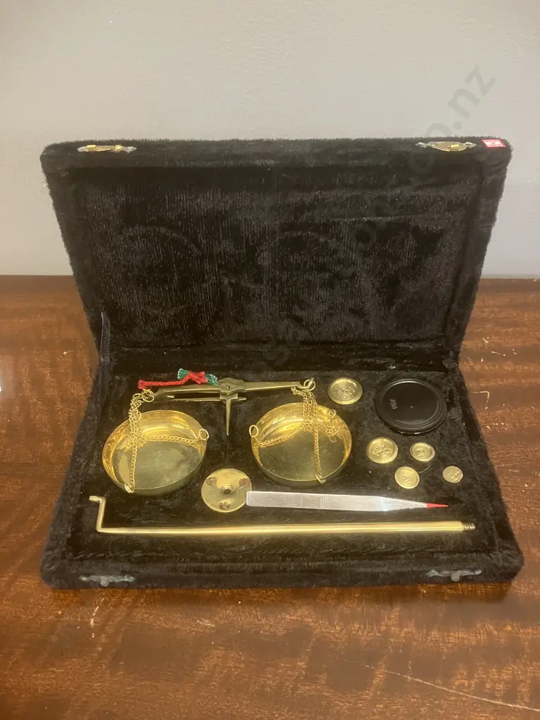 Portable Brass Scales In Case With Weights Image 1++