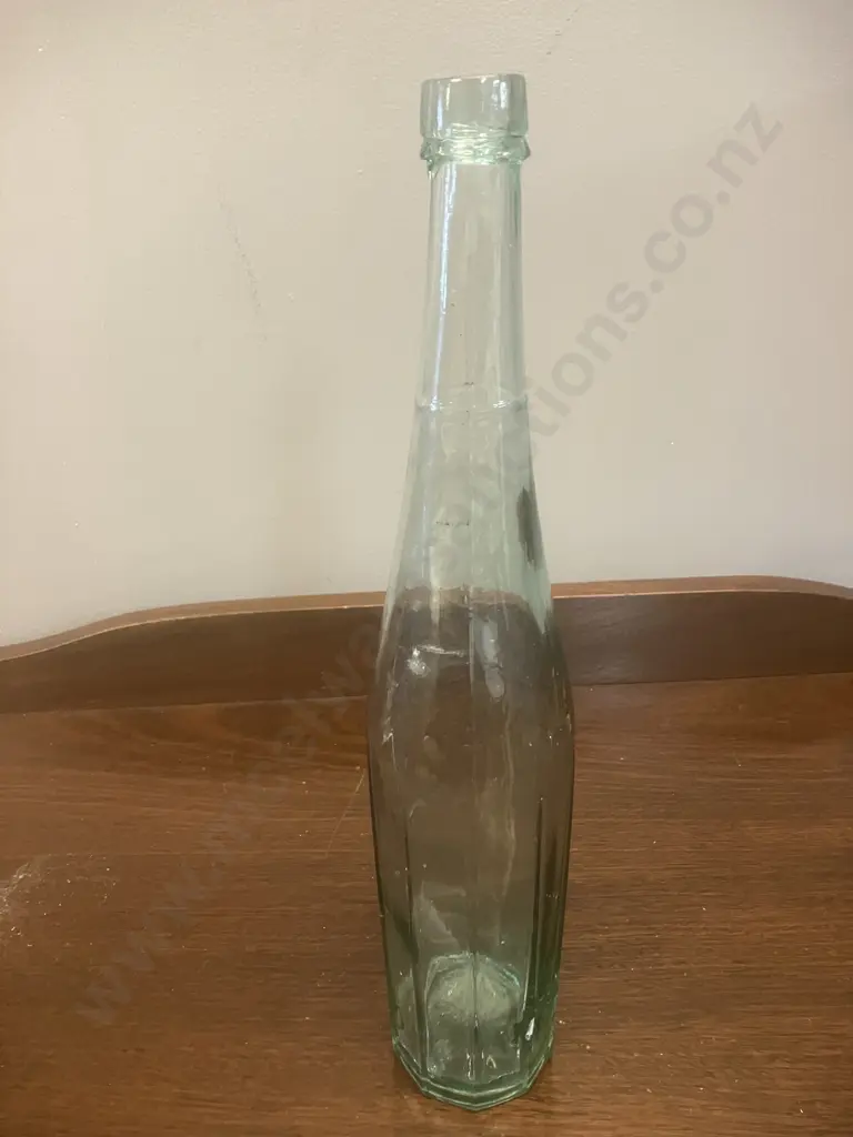 Antique Salad Oil Bottle - Aqua With Ten Concave Ribs. H37cm Image 1++