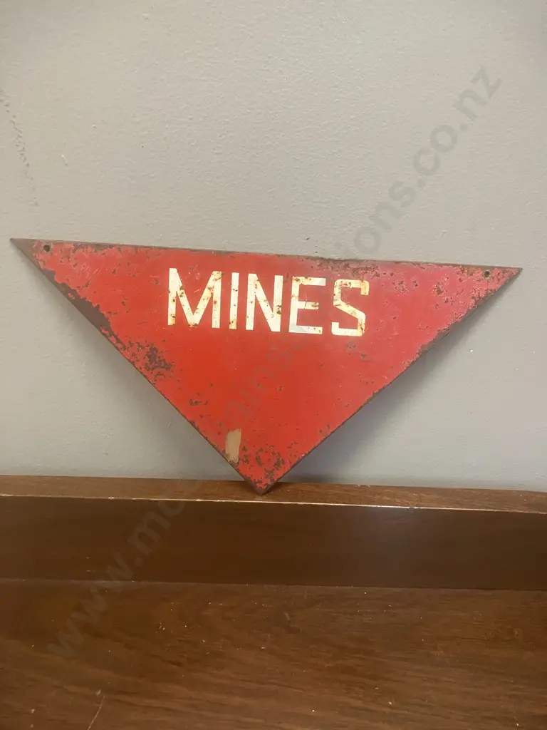 Vintage Metal 'MINES' Warning Sign Image 1++