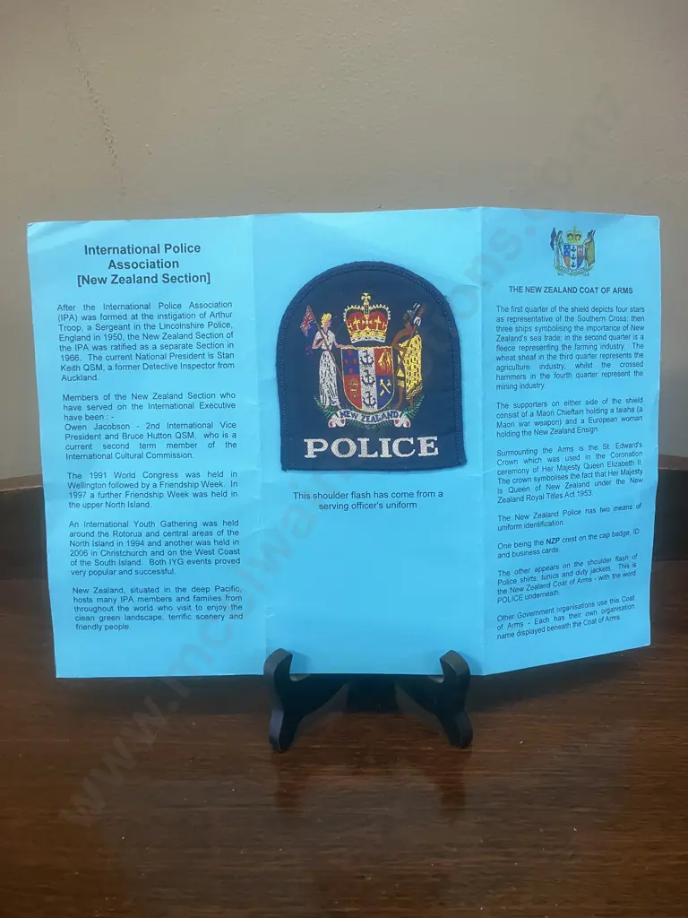 Rare New Zealand Police Shoulder Patch on a International Police Association (NZ Section) History Card Image 1++