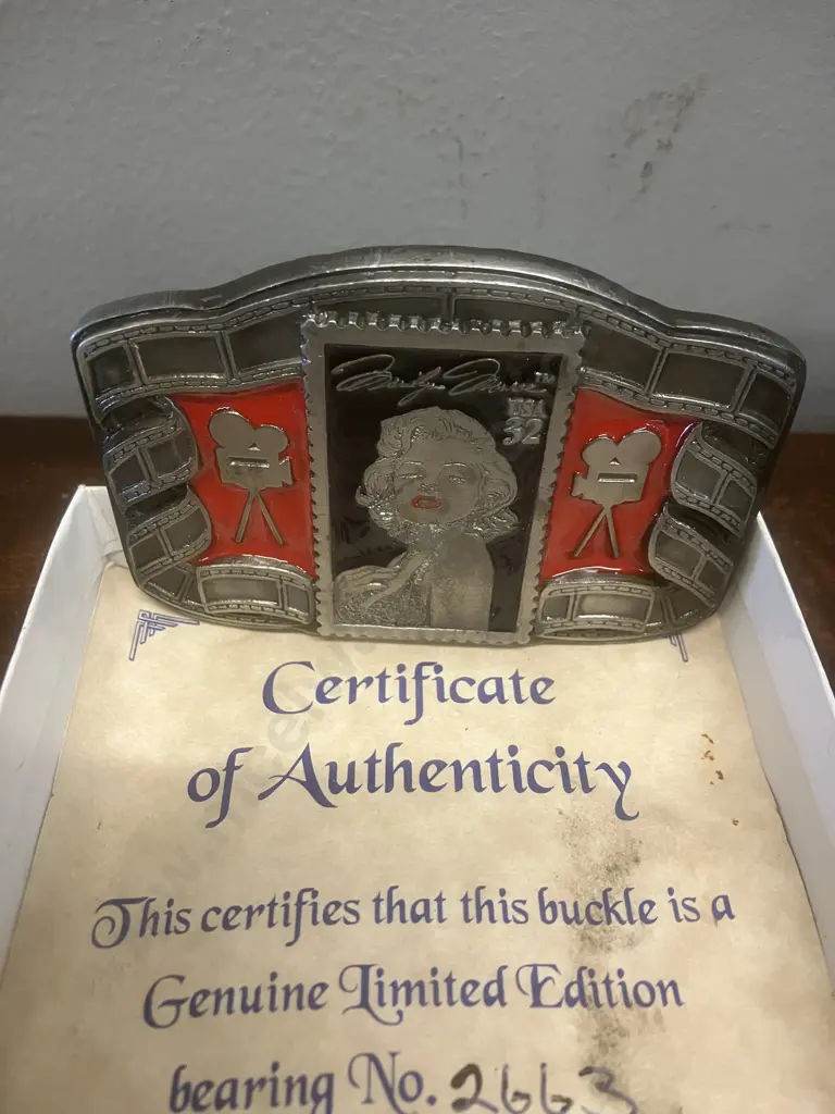 Vintage Marilyn Monroe 'USPO Stamp' Belt Buckle In Box With COA - 1995 Buckles of America Image 1++