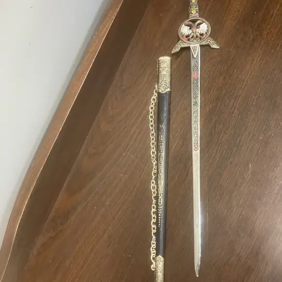 Decorative 47cm Sword With Engraved Blade And Sheath