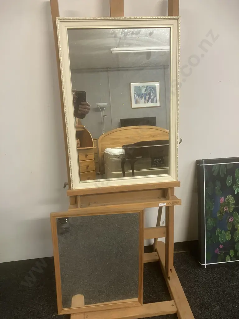 Vintage Wanganui Glass Co 'Dorothy' Wall Mirror 67 x 47cm With a 50 x 39cm Rimu Framed Wall Mirror Image 1++