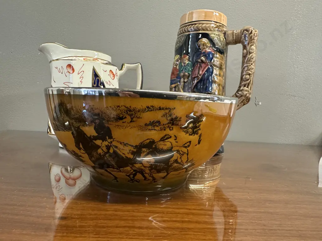 Ridgeways Bowl (af), H&J Wood Hexagonal Ceramic Milk Jug & Beer Stein Image 1++