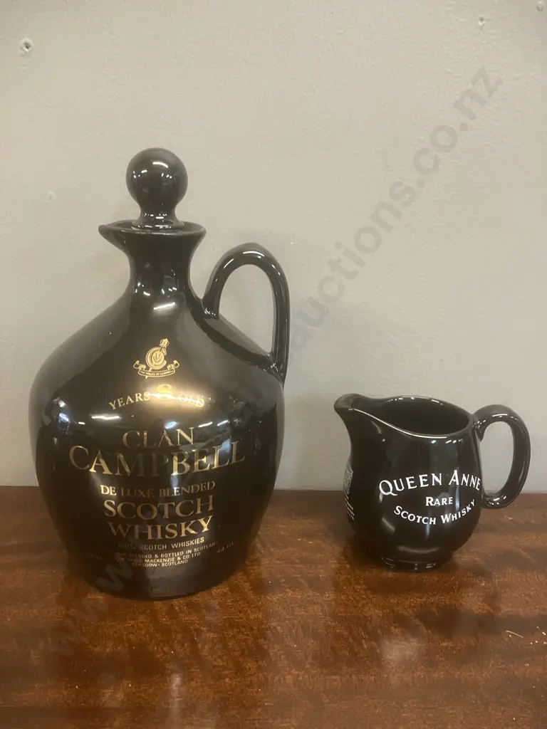 Clan Campbell 12 Year Old De Luxe Scotch Decanter With Stopper (Empty) & Wade Regicor Queen Anne Rare Scotch Whisky Jug Image 1++