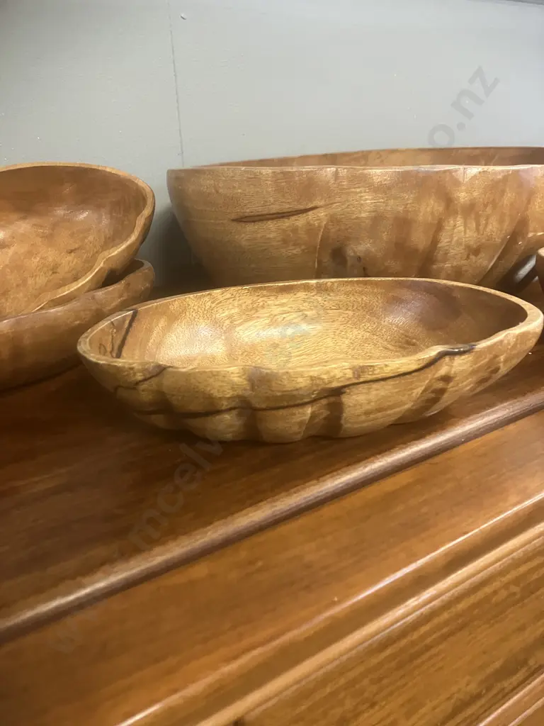 Vintage MCM Monkey Pod Wood Salad Bowl Set 7 Piece Image 1++