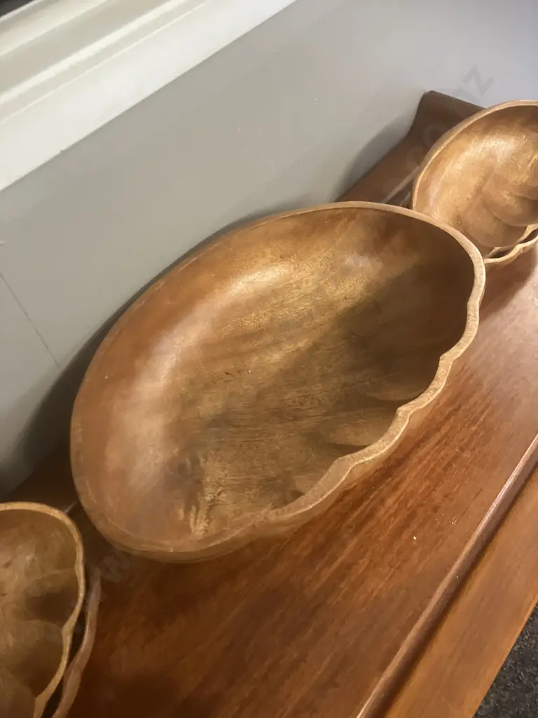 Vintage MCM Monkey Pod Wood Salad Bowl Set 7 Piece Image 1++