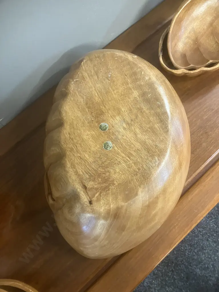 Vintage MCM Monkey Pod Wood Salad Bowl Set 7 Piece Image 1++