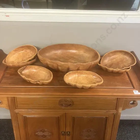 Vintage MCM Monkey Pod Wood Salad Bowl Set 7 Piece