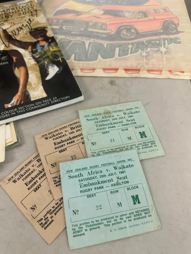 Rare 1981 Waikato Spring Boxs Cancelled Game Ticket, Vantastic Ford Transfer, Cup Glory Book Etc Image 1++