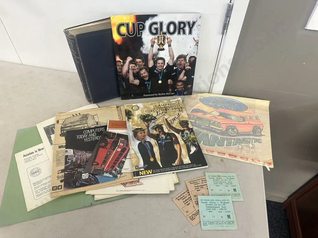 Rare 1981 Waikato Spring Boxs Cancelled Game Ticket, Vantastic Ford Transfer, Cup Glory Book Etc Image 1++