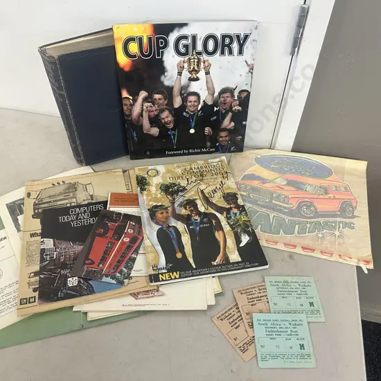 Rare 1981 Waikato Spring Boxs Cancelled Game Ticket, Vantastic Ford Transfer, Cup Glory Book Etc