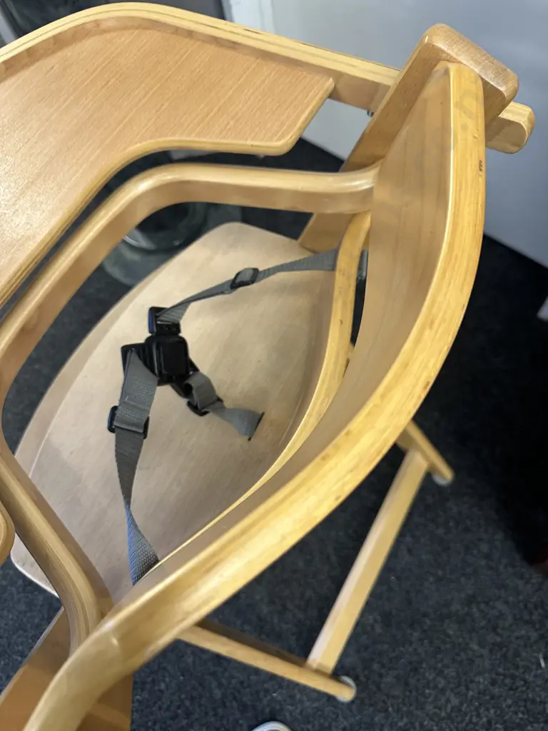 Natural Wood High Chair Adjustable With Safety Straps Image 1++