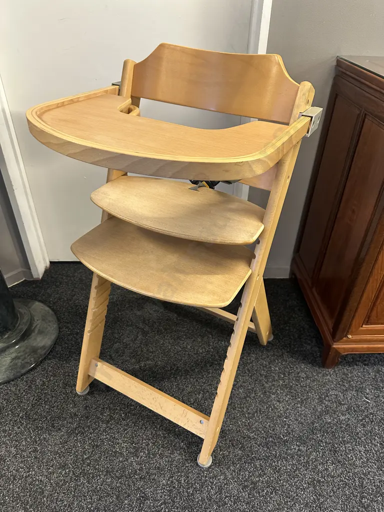 Natural Wood High Chair Adjustable With Safety Straps Image 1++