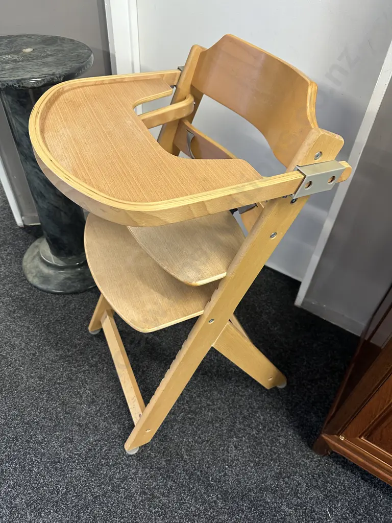Natural Wood High Chair Adjustable With Safety Straps Image 1++