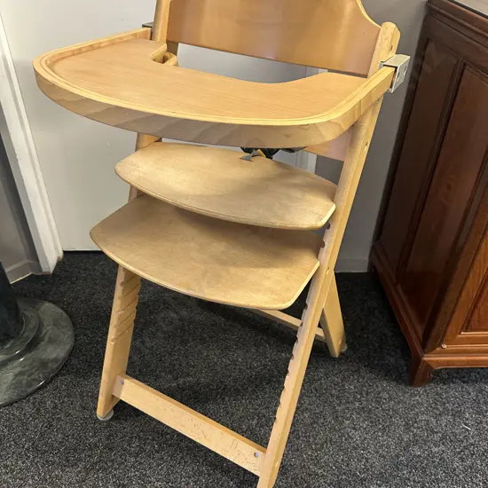 Natural Wood High Chair Adjustable With Safety Straps