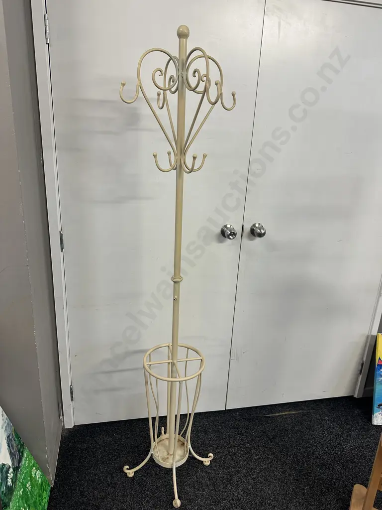 Cream Wrought Iron Coat & Umbrella Stand Image 1++