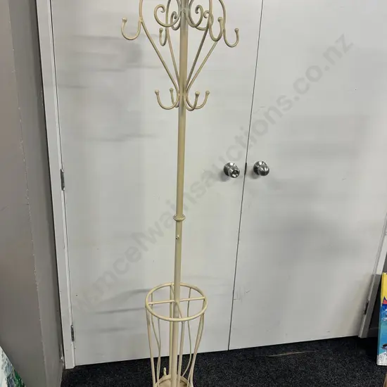 Cream Wrought Iron Coat & Umbrella Stand