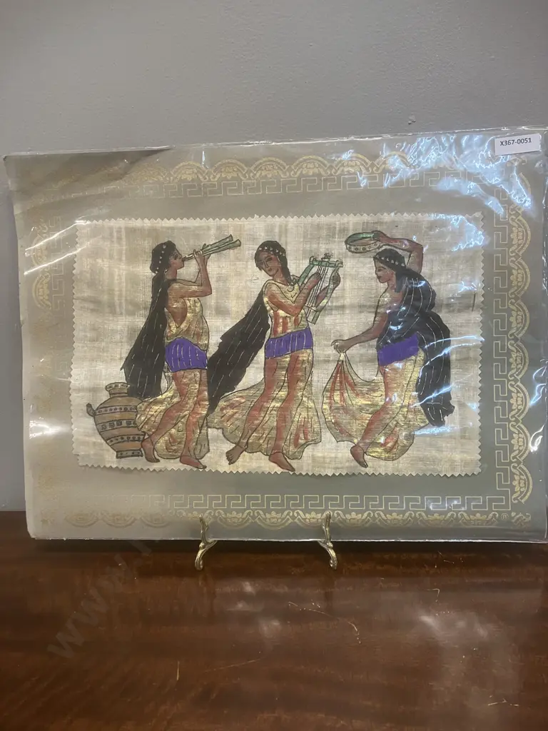 Hand-Painted Egyptian Papyrus Artwork Depicting Three Female Musicians. 30 x 40cm Image 1++