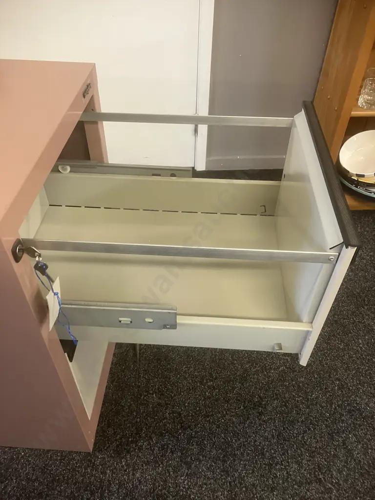 Europlan Two Drawer Metal Filing Cabinet With Keys, Cream & Pink Tones Image 1++