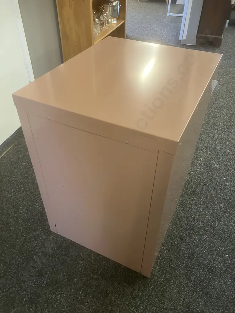Europlan Two Drawer Metal Filing Cabinet With Keys, Cream & Pink Tones Image 1++