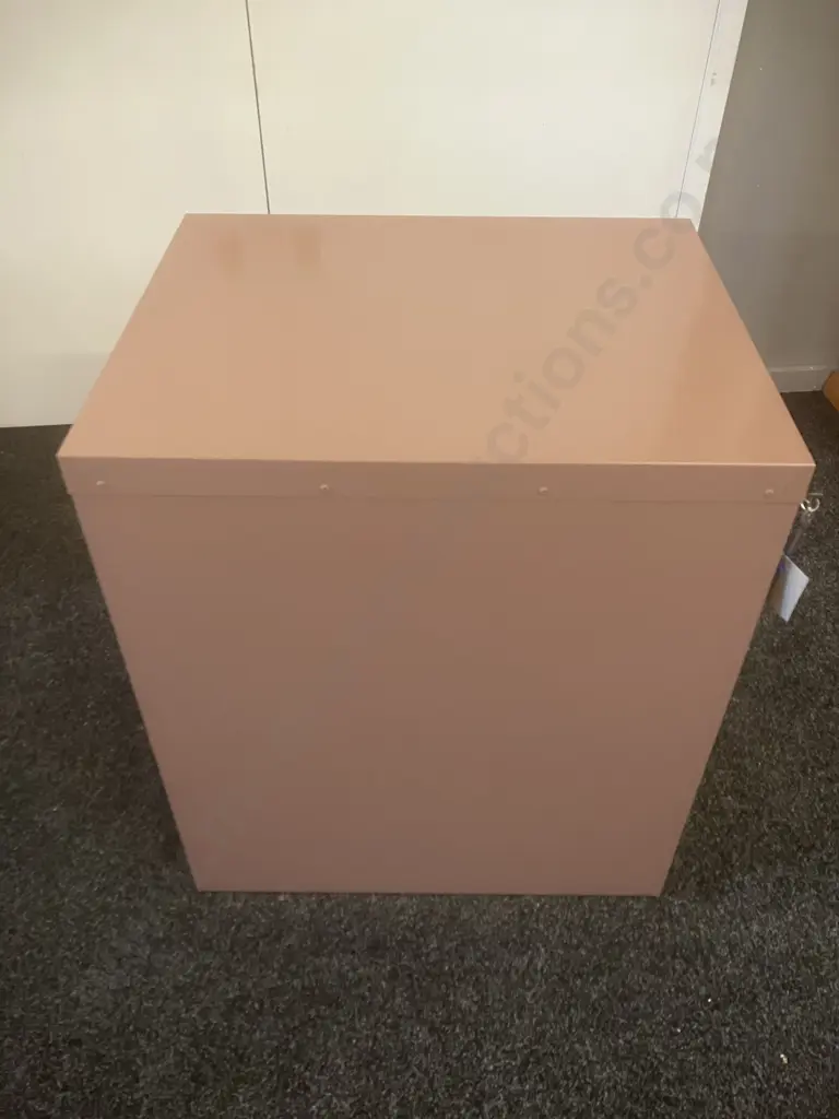 Europlan Two Drawer Metal Filing Cabinet With Keys, Cream & Pink Tones Image 1++