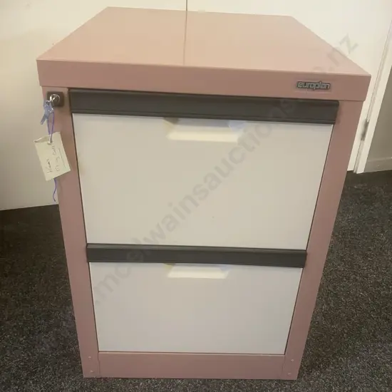 Europlan Two Drawer Metal Filing Cabinet With Keys, Cream & Pink Tones