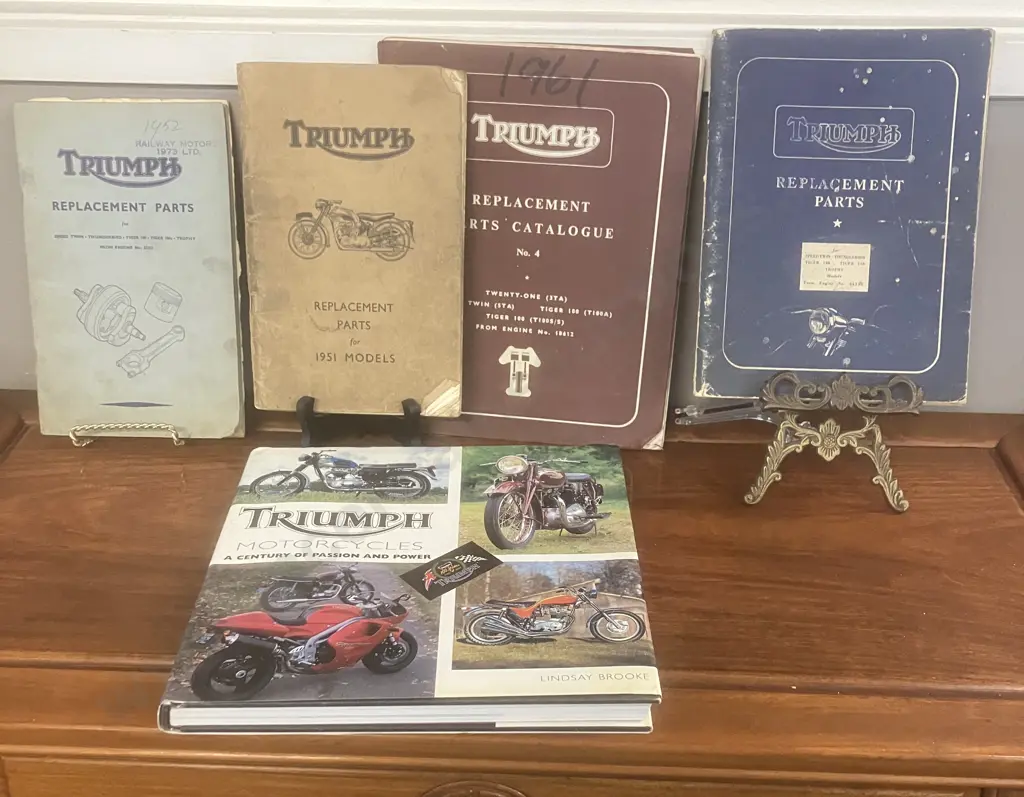 Vintage Triumph Spare Parts Books - 1951, 1953, 1954, 1960. Triumph Motorcycles A Century of Passion & Power -  L Brooke Image 1++