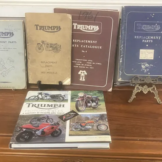 Vintage Triumph Spare Parts Books - 1951, 1953, 1954, 1960. Triumph Motorcycles A Century of Passion & Power -  L Brooke