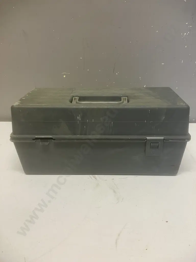 Fisco Satellite 30m Tape, Screwdrivers, Rapid Stapler, Rabone 1377 Builders Rule Etc in Plastic Toolbox Image 1++