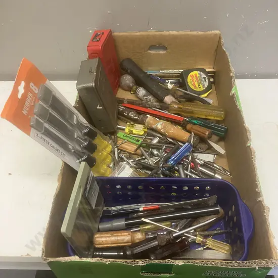 Box Lot - Assorted Tools, Drill Bits, Jigsaw Blades Etc