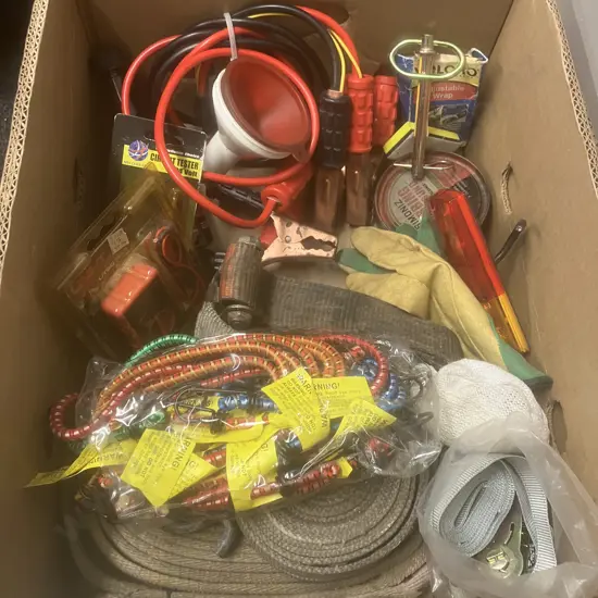 Box Lot - Jumper Leads, Strop, Bungees Etc