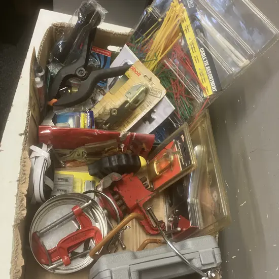 Box Lot -  Hardware, Glue Gun Etc
