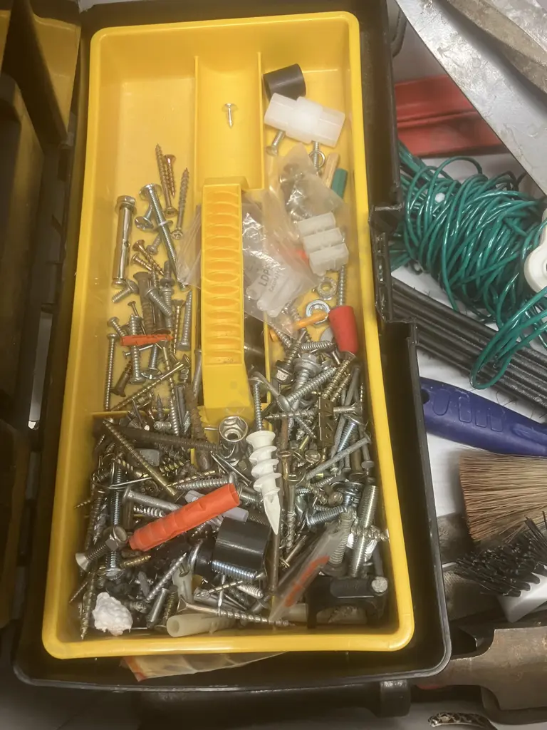Box Lot -  Toolbox, Screws, Brushes Etc Image 1++