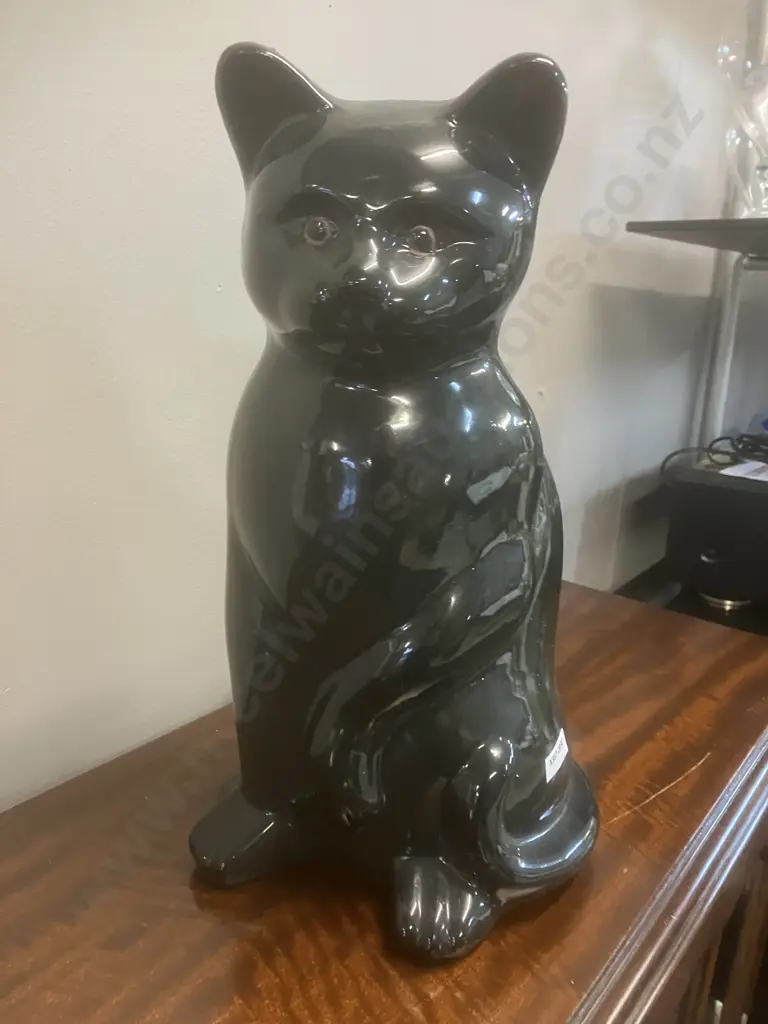 36cm Black Glazed Ceramic Cat Image 1++