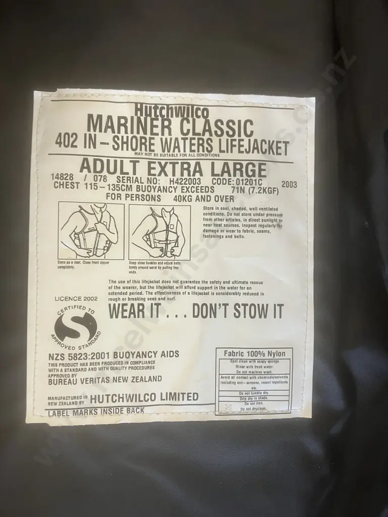 Hutchwilco Mariner Classic Adult XL Lifejacket - 402 In-Shore Waters Image 1++