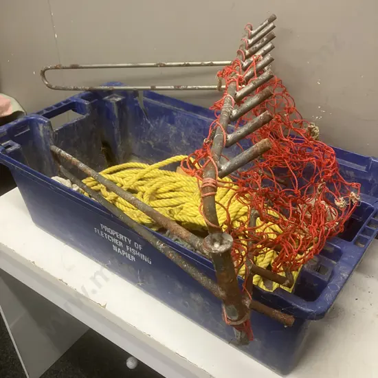 Scallop Dredge Net in Fish Bin