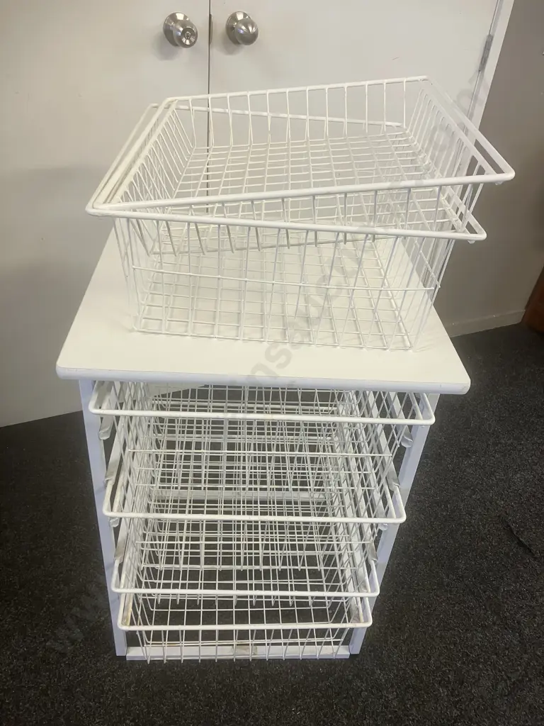 Six Wire Basket Drawers, Drawer Unit With Solid Top. H81 W53 D51cm Image 1++