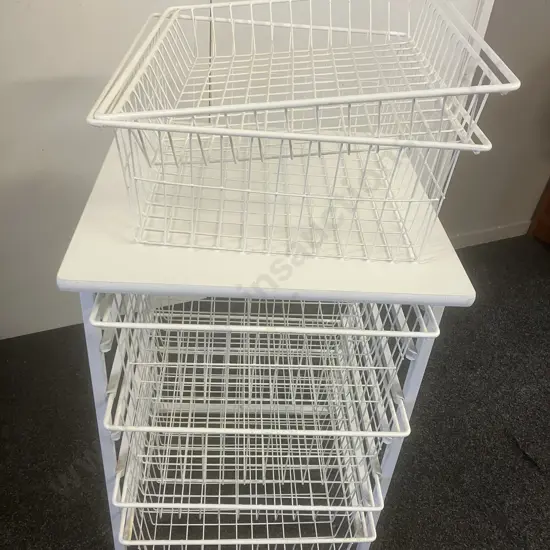 Six Wire Basket Drawers, Drawer Unit With Solid Top. H81 W53 D51cm