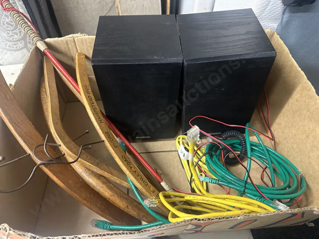 Pair Of Panasonic Speakers ModelSB-PM02, Cables, Vintage Hangers & Riding Crop Image 1++