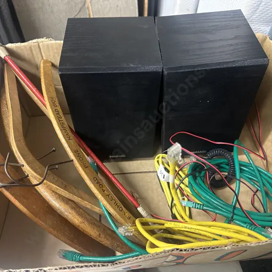 Pair Of Panasonic Speakers ModelSB-PM02, Cables, Vintage Hangers & Riding Crop