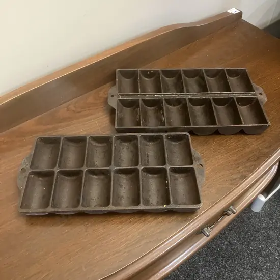 Two Cast Iron French Roll Gem Pans