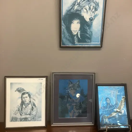 Wolf & Native American Framed Prints x 4