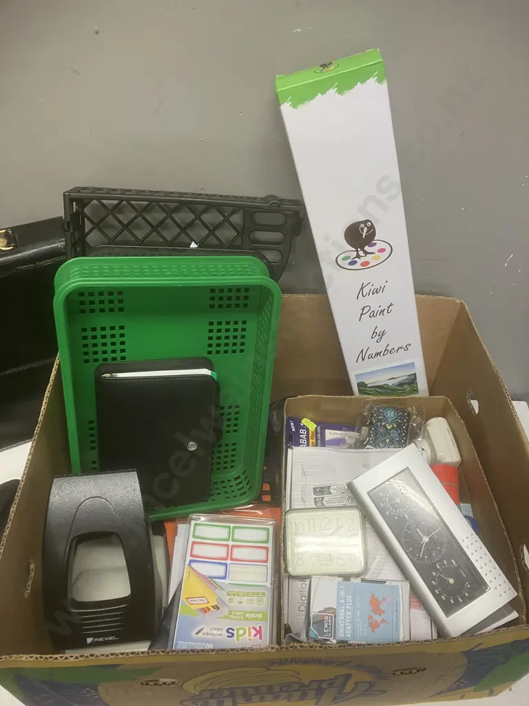 Box Lot - Stationery, Briefcase, Clocks Etc Image 1++