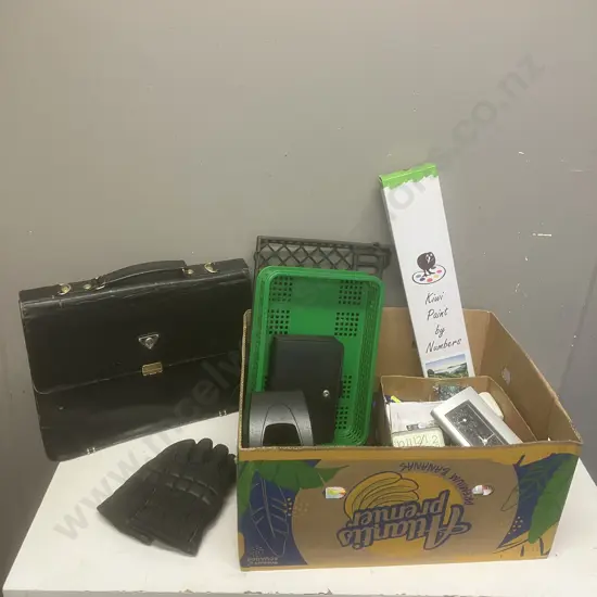 Box Lot - Stationery, Briefcase, Clocks Etc