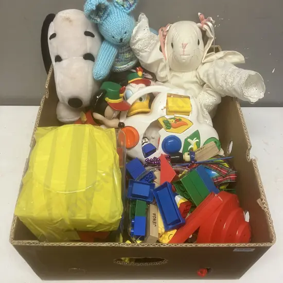 Box Lot - Soft Toys, Building Blocks Etc